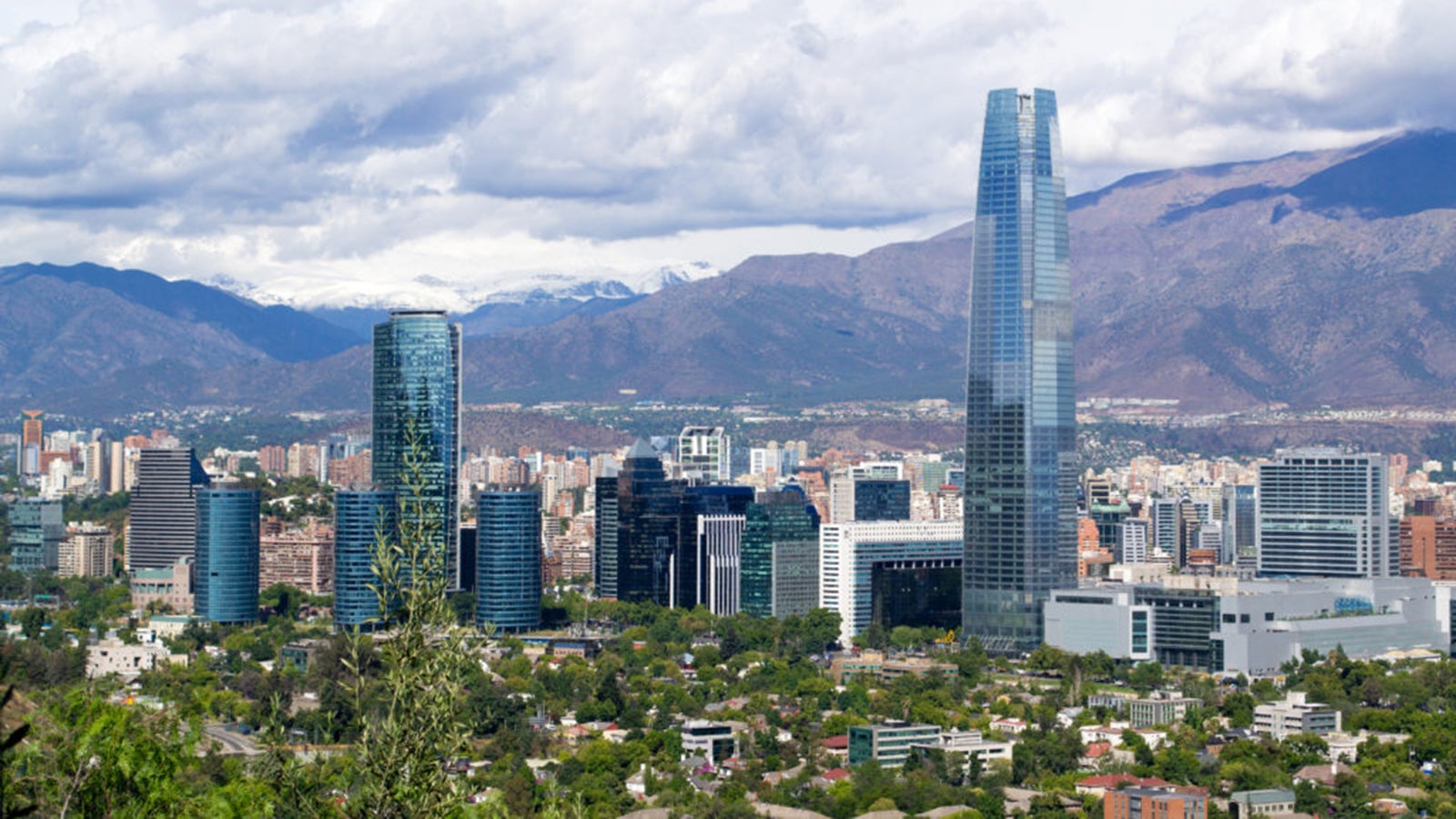 Cityscape of Santiago, Chile with mountains in the background