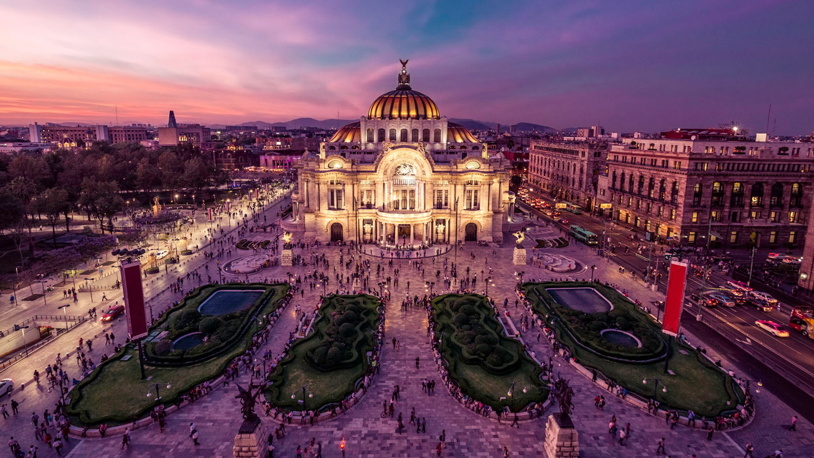 Palacio de Bellas Artes lit up at night in Mexico City, Mexico