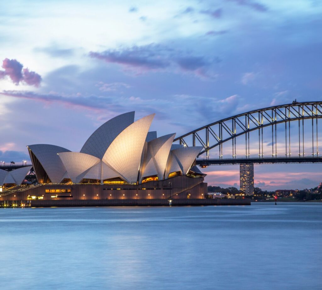 Sydney opera house at sunset